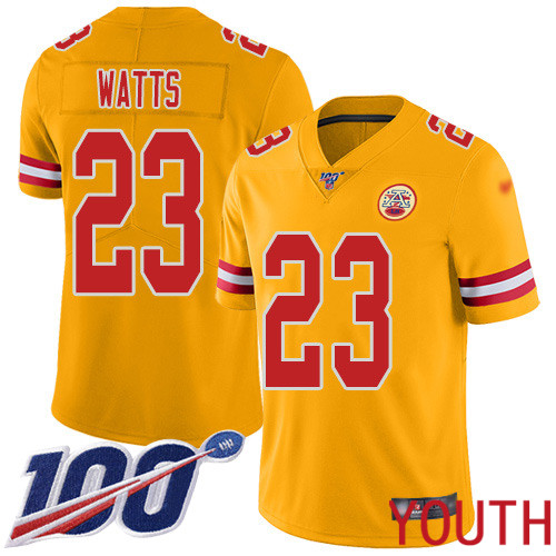 Youth Kansas City Chiefs #23 Watts Armani Limited Gold Inverted Legend 100th Season Football Nike NFL Jersey->youth nfl jersey->Youth Jersey